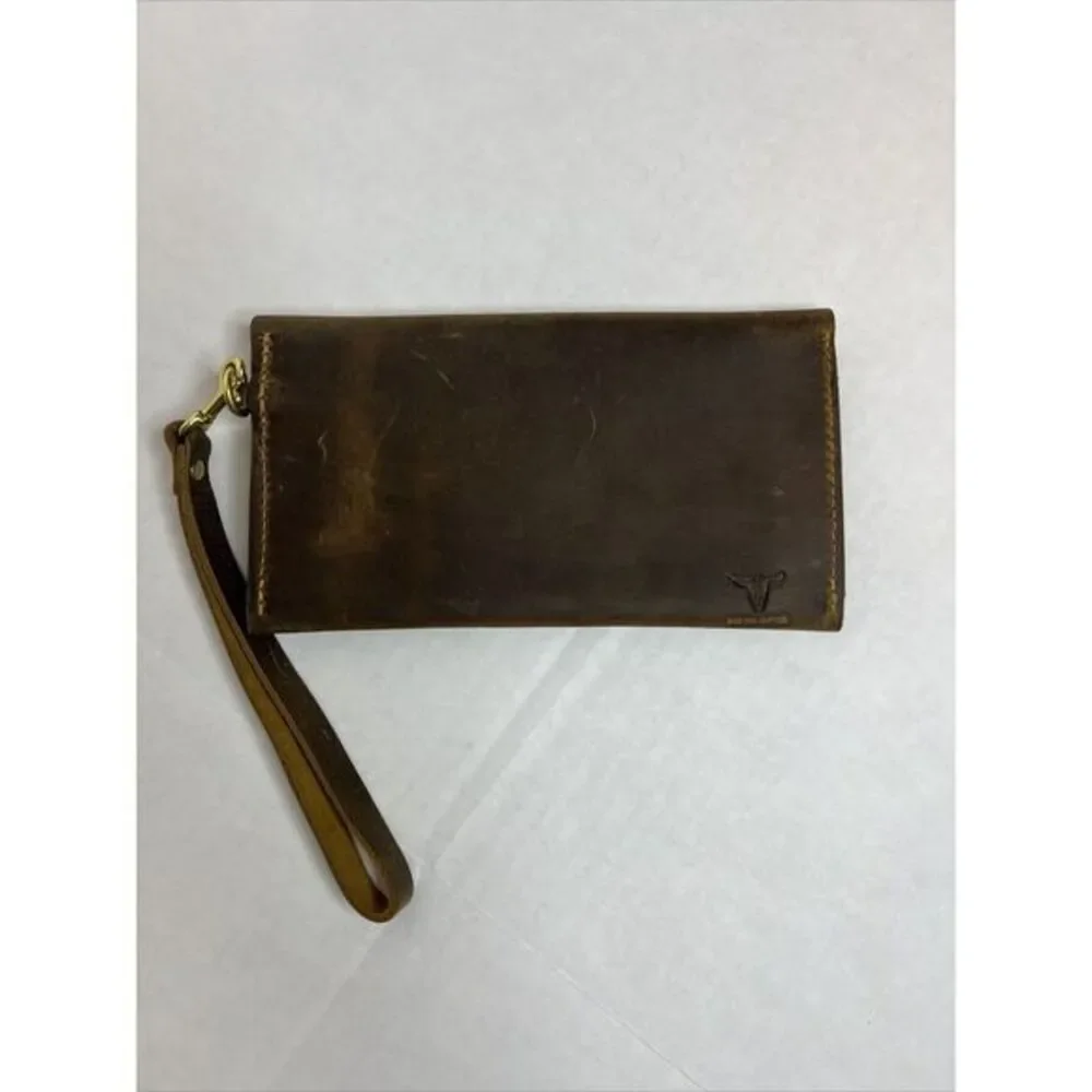 San Tan Leather Brown Wristlet Wallet Brown Gold Zipper‎ & Hardware - Unbranded